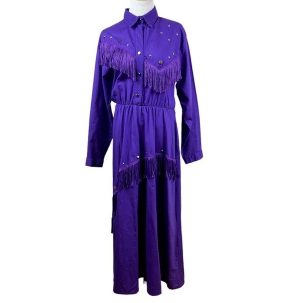 Vintage Sassa Shirt Dress M Purple
Western Fringe Studded Rodeo Cowgirl
80s